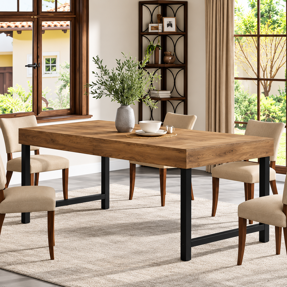 Table à Manger Elora – Effet Bois & Métal Noir