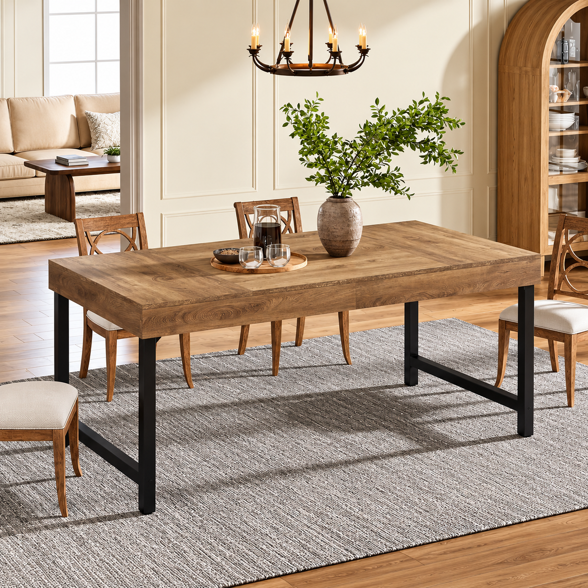 Table à Manger Elora – Effet Bois & Métal Noir