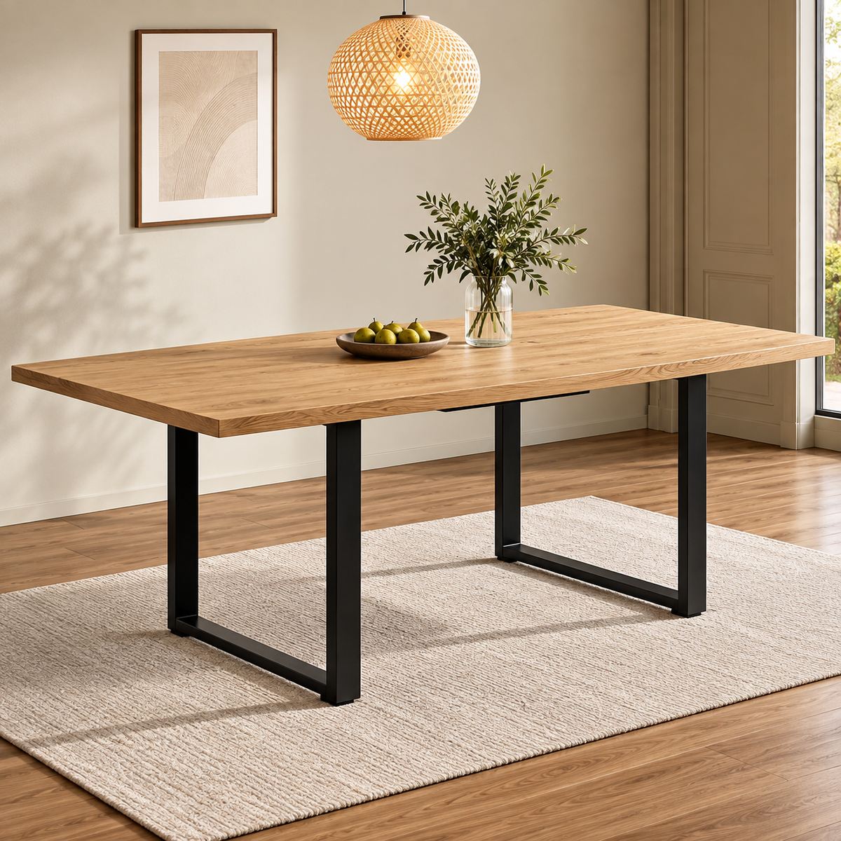 Table Extensible Alba – Effet Chêne & Métal Noir