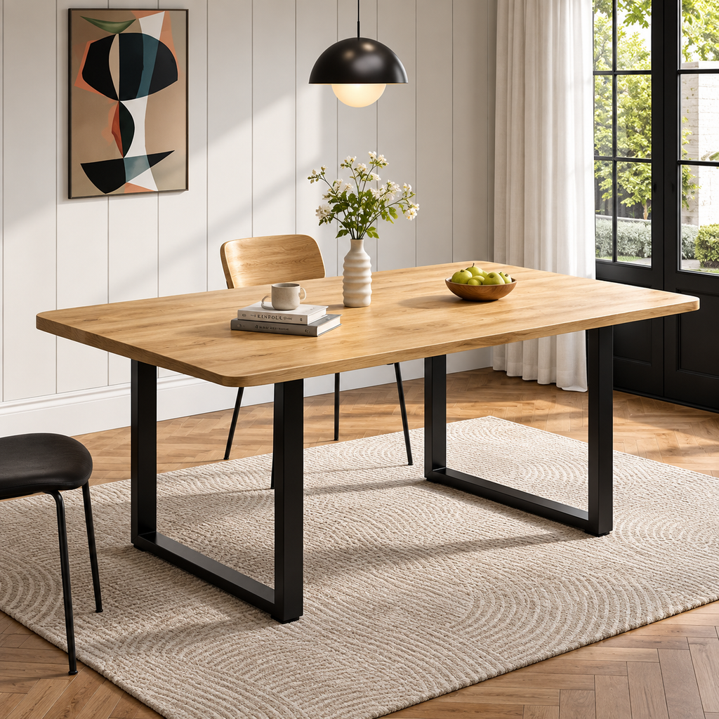 Table Extensible Alba – Effet Chêne & Métal Noir