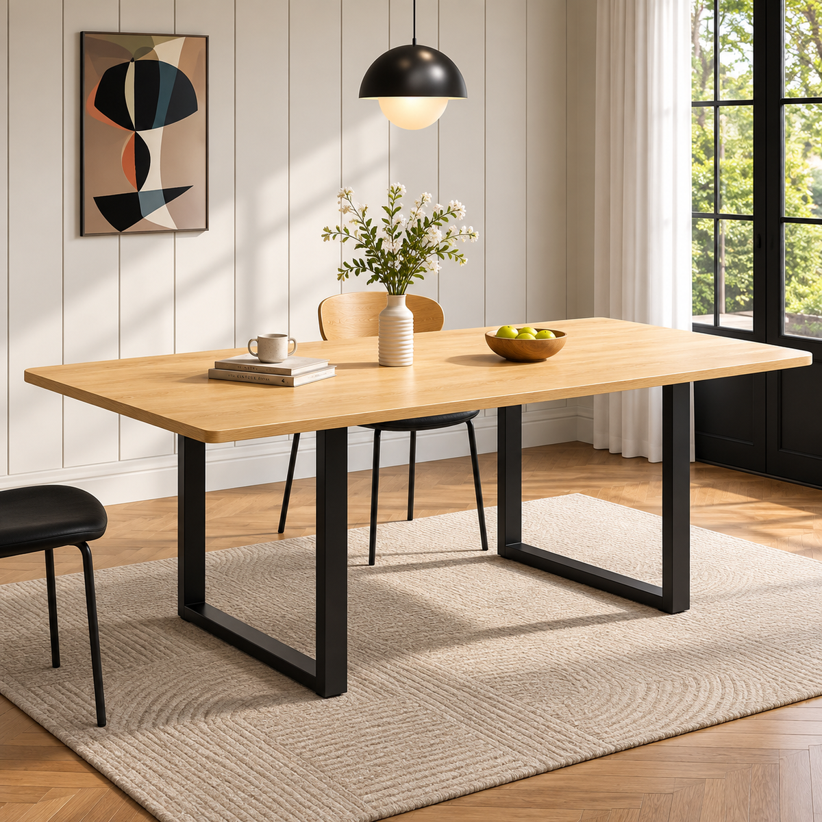 Table Extensible Alba – Effet Chêne & Métal Noir
