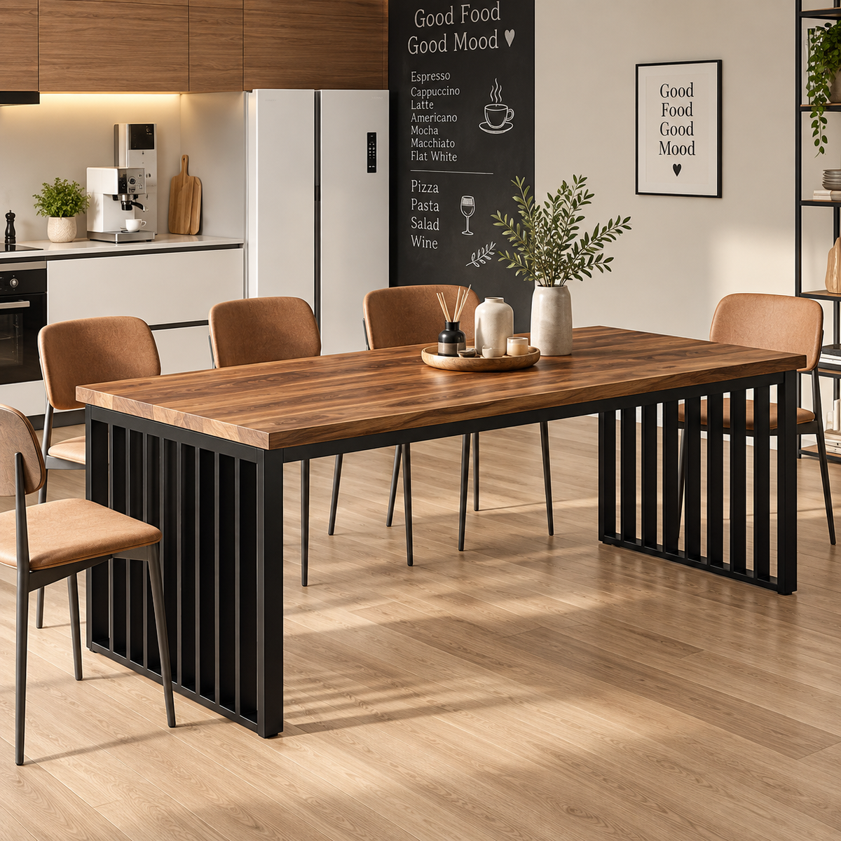 Table à Manger Veyra – Bois Noyer & Métal Noir