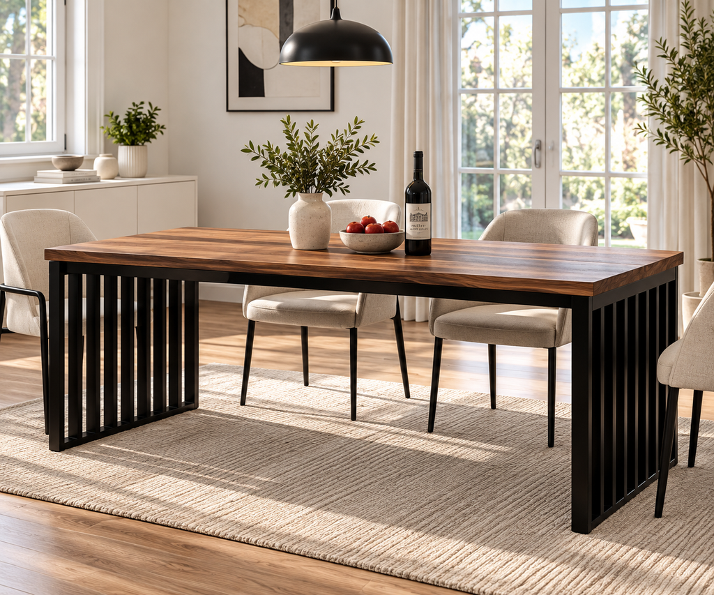 Table à Manger Veyra – Bois Noyer & Métal Noir