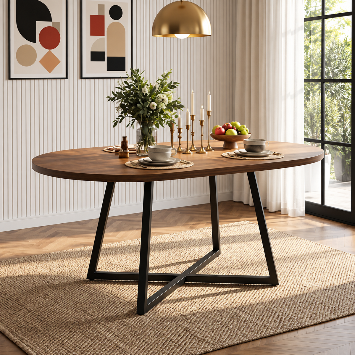 Table Extensible Naya – Effet Noyer & Métal Noir