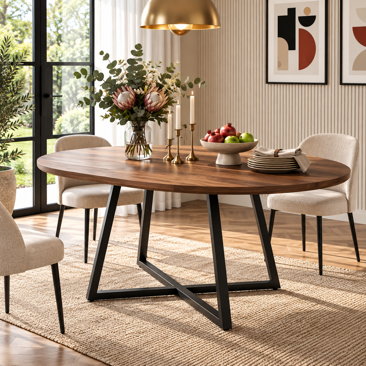 Table Extensible Naya – Effet Noyer & Métal Noir