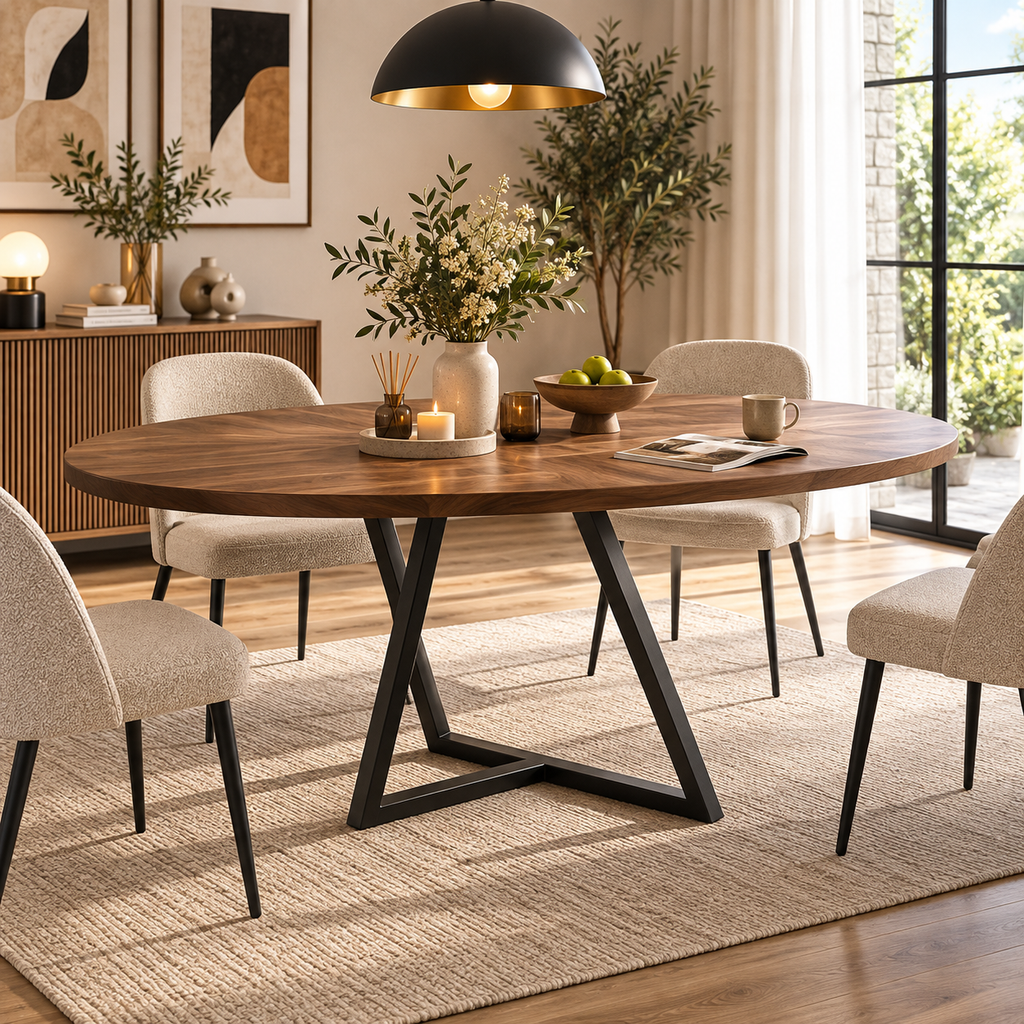 Table Extensible Naya – Effet Noyer & Métal Noir