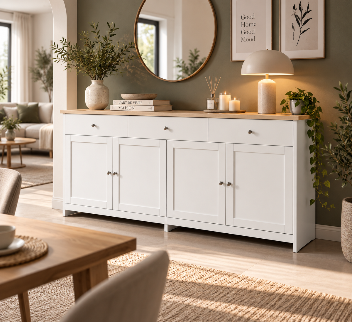 Buffet Élégance Nórdica – Blanc & Bois Naturel