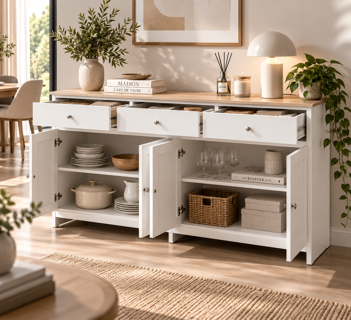 Buffet Élégance Nórdica – Blanc & Bois Naturel