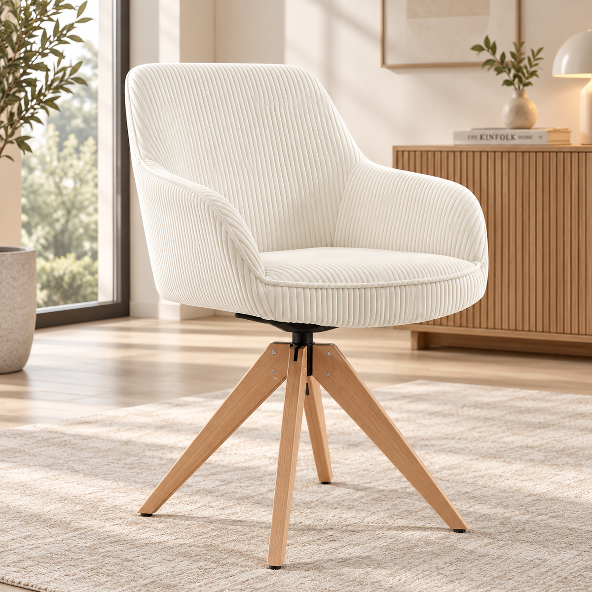 Chaise Nélia — Lot de 2 | Velours Côtelé Ivoire