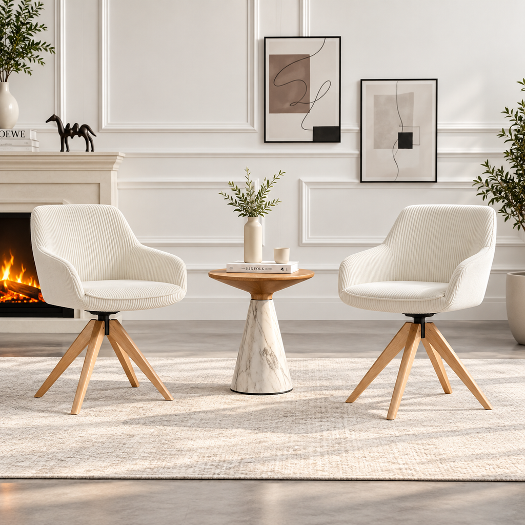 Chaise Nélia — Lot de 2 | Velours Côtelé Ivoire
