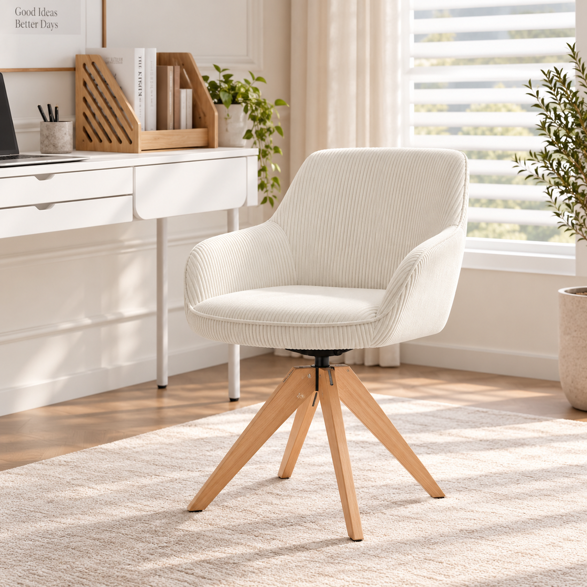 Chaise Nélia — Lot de 2 | Velours Côtelé Ivoire