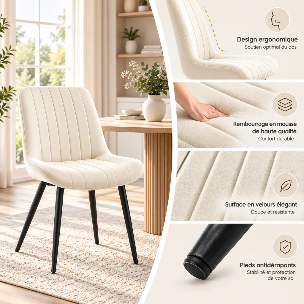 Chaise Livia — Lot de 4 | Velours & Confort