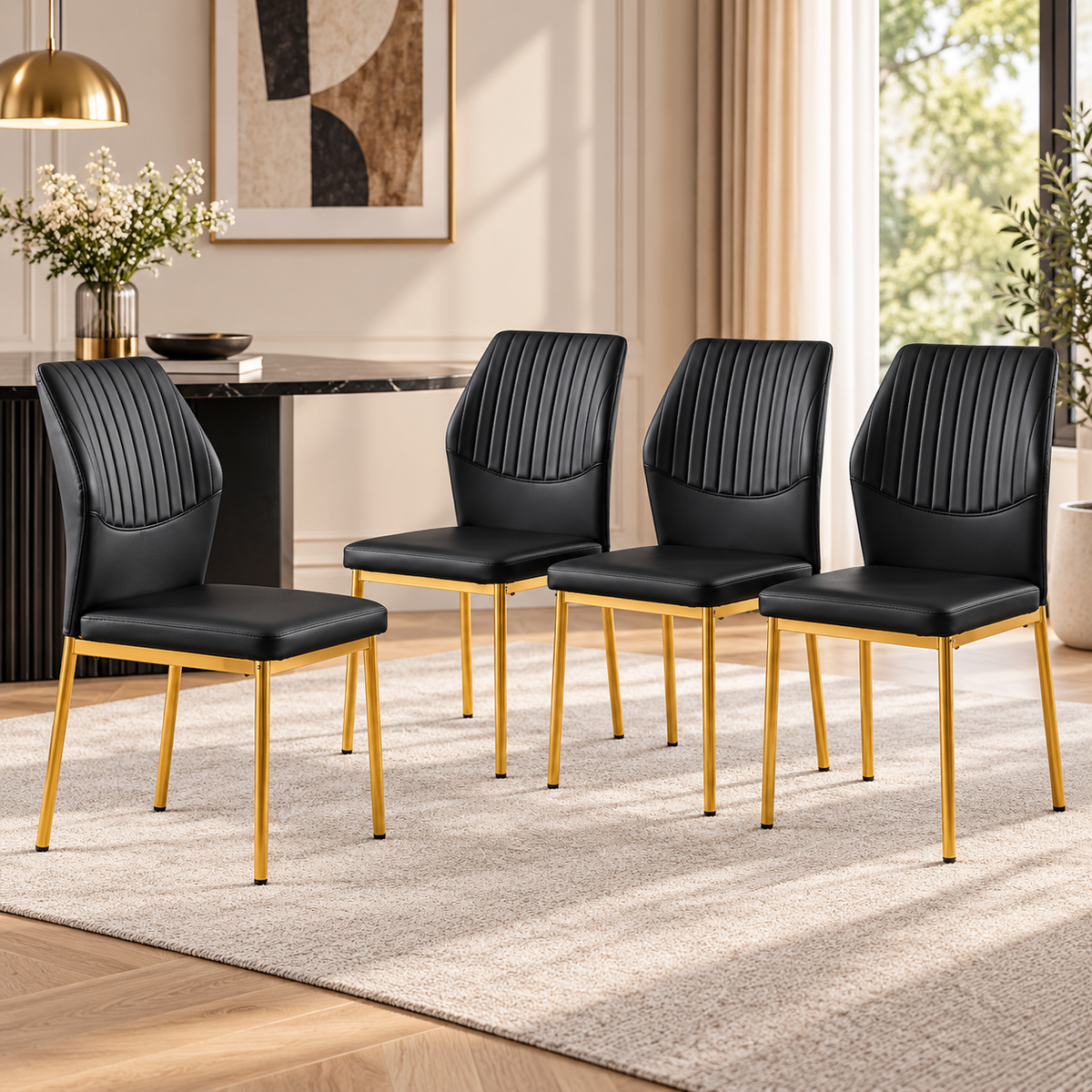 Chaise Éloria — Lot de 4 | Noir & Doré