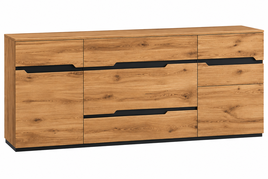 Buffet Nélio – Bois Naturel & Finitions Noires
