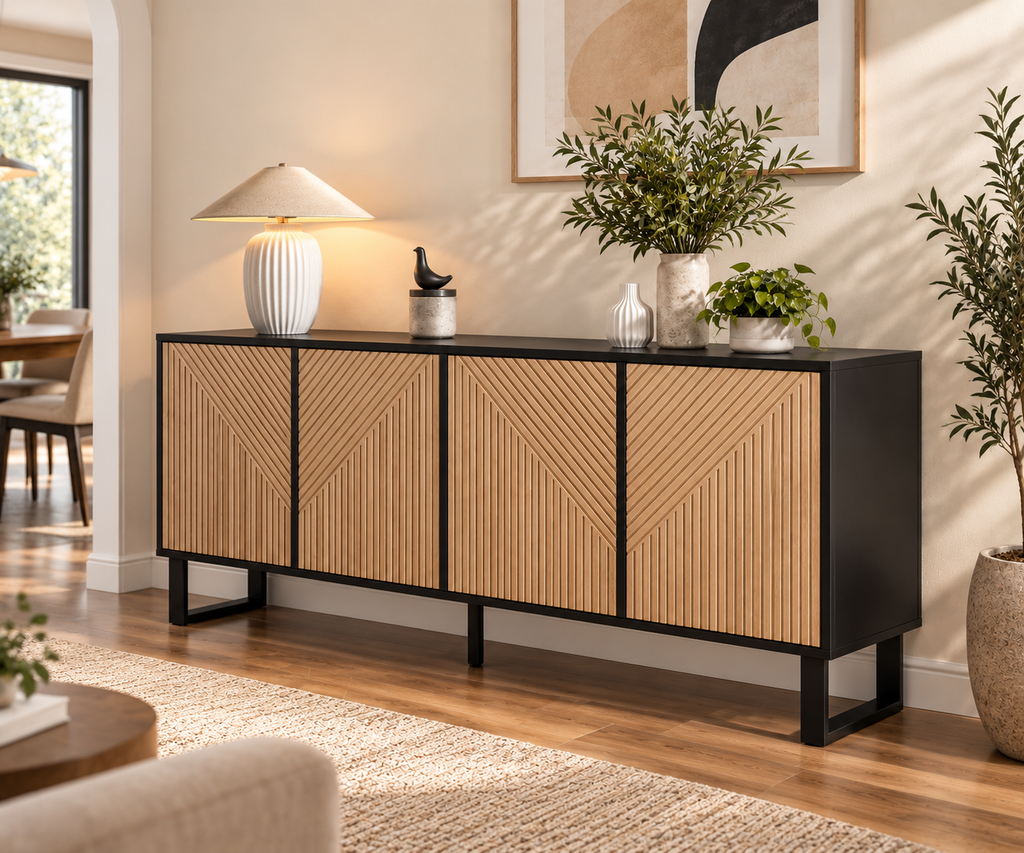 Buffet Sélène – Bois Naturel & Métal Noir