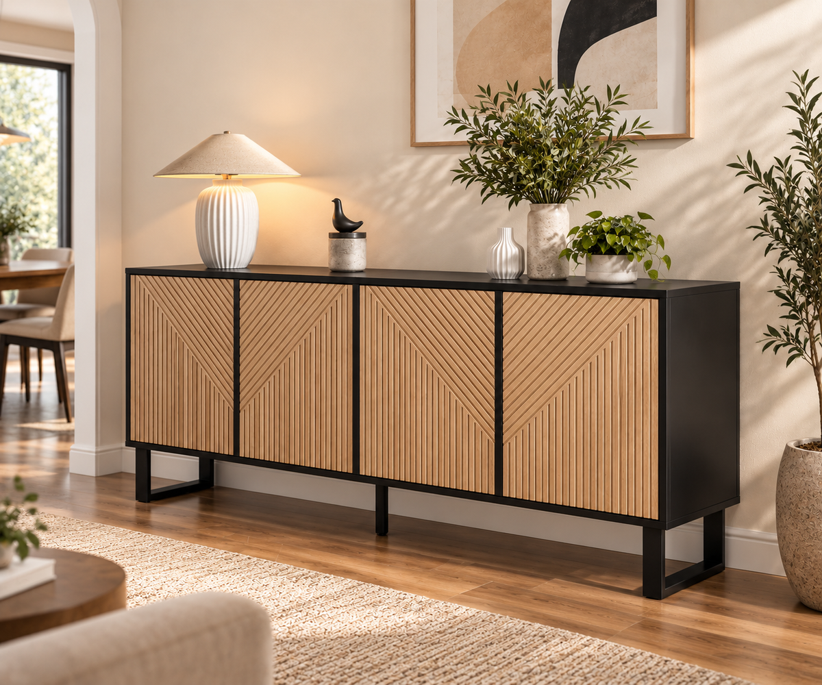 Buffet Sélène – Bois Naturel & Métal Noir